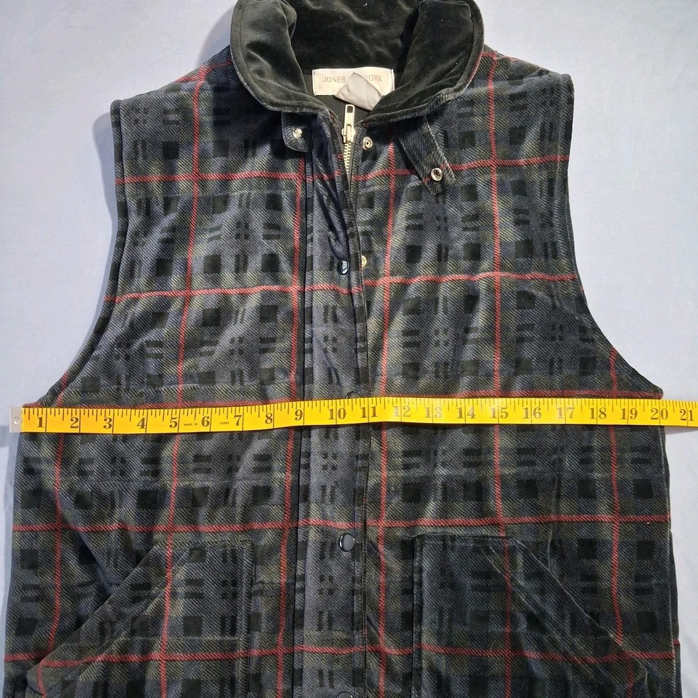 Jones New York Sport Womens Cotton Polyester Velvet Plaid Zip Up‎ Vest Pockets - Picture 2 of 9